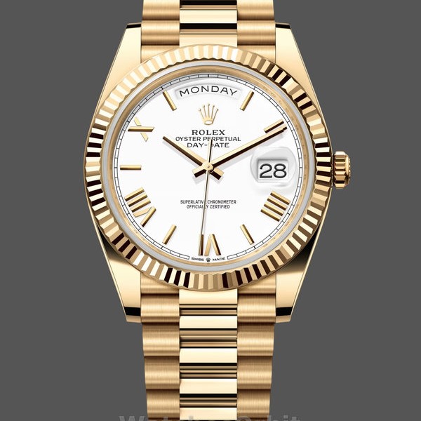 Replique Hommes - Rolex Day-Date-228238, 40mm, cadran romain blanc, lunette cannelée, Hommes Blanc