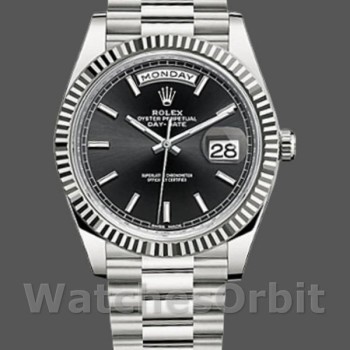Replique Hommes - Rolex Day-Date-228239, 40mm, cadran index noir, lunette cannelée, Noir Hommes