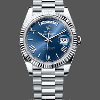 Replique Hommes - Rolex Day-Date-228239, 40mm, cadran romain bleu, lunette cannelée, Bleu Homme