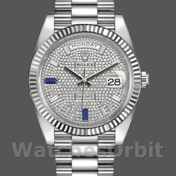 Replique Hommes Rolex Day-Date-228239, 40mm, cadran pavé de diamants, lunette cannelée, Hommes pavé de diamants