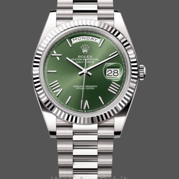 Replique Hommes - Rolex Day-Date-228239, 40mm, cadran romain vert, lunette cannelée, Vert Hommes