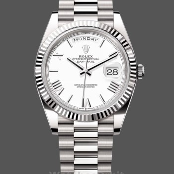 Replique Hommes - Rolex Day-Date-228239, 40mm, cadran romain blanc, lunette cannelée, Hommes Blanc