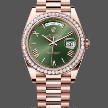 Replique Hommes - Rolex Day-Date-228345RBR 0011, 40mm, cadran romain vert olive, lunette diamant, Vert olive Hommes
