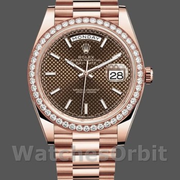 Replique Hommes - Rolex Day-Date-228345RBR, 40mm, cadran brun chocolat à motifs diagonaux, lunette diamantée, Hommes - Brun chocolat