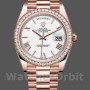 Replique Hommes Rolex Day-Date-228345RBR, 40mm, cadran romain blanc, lunette diamant, Hommes Blanc