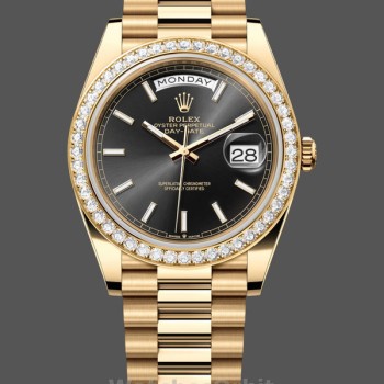 Replique Hommes Rolex Day-Date-228348RBR 0043, 40mm, cadran diamant noir, lunette diamant, Noir Hommes