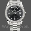 Replique Hommes Rolex Day-Date-228349RBR, 40mm, cadran noir, lunette diamant, Noir Hommes