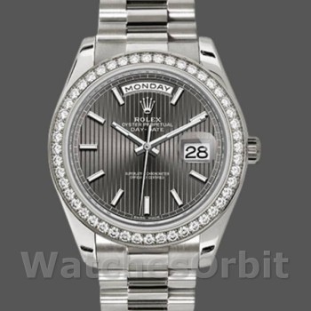 Replique Hommes Rolex Day-Date-228349RBR, 40mm, cadran rhodium foncé, lunette diamant, Hommes rhodium foncé