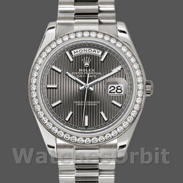 Replique Hommes Rolex Day-Date-228349RBR, 40mm, cadran rhodium foncé, lunette diamant, Hommes rhodium foncé