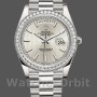 Replique Hommes Rolex Day-Date-228349RBR, 40mm, cadran argenté à motif rayé, lunette diamantée, Argenté Hommes