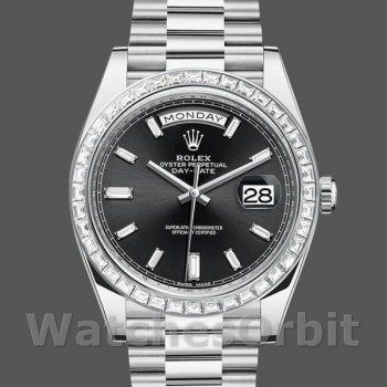 Replique Hommes Rolex Day-Date-228396TBR, 40mm, cadran noir, lunette diamant, Noir Hommes