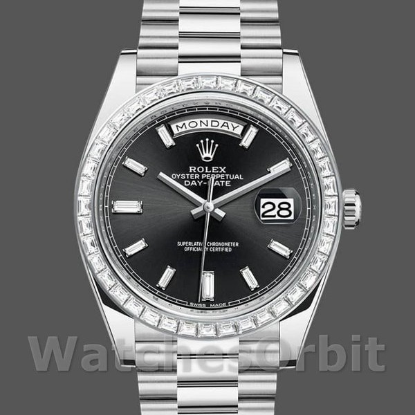 Replique Hommes Rolex Day-Date-228396TBR, 40mm, cadran noir, lunette diamant, Noir Hommes