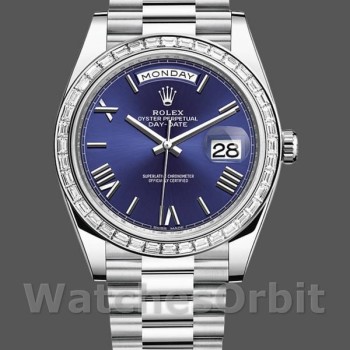Replique Hommes Rolex Day-Date-228396TBR, 40mm, Cadran bleu, Platine, Lunette diamant, Bleu Homme
