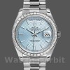 Replique Hommes - Rolex Day-Date-228396TBR, 40mm, cadran bleu glacier à motifs diagonaux, lunette diamantée, Bleu glacier Hommes