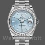 Replique Hommes - Rolex Day-Date-228396TBR, 40mm, cadran bleu glacier à motifs diagonaux, lunette diamantée, Bleu glacier Hommes