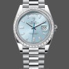 Replique Hommes Rolex Day-Date-228396TBR, 40mm, cadran bleu glacier avec diamants, lunette avec diamants, Cadran bleu glacier pour hommes