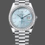 Replique Hommes Rolex Day-Date-228396TBR, 40mm, cadran bleu glacier avec diamants, lunette avec diamants, Cadran bleu glacier pour hommes