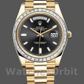 Replique Hommes Rolex Day-Date-228398TBR, 40mm, cadran diamant noir, lunette diamant, Noir Hommes