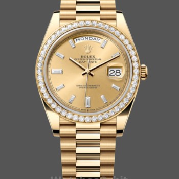 Replique Hommes Rolex Day-Date-228398TBR, 40mm, Champagne Cadran diamanté, Lunette diamantée, Hommes Champagne