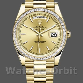 Replique Hommes Rolex Day-Date-228398TBR, 40mm, Champagne Cadran index, Lunette diamant, Hommes Champagne