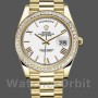Replique Hommes Rolex Day-Date-228398TBR, 40mm, cadran blanc à chiffres romains, lunette diamantée, Hommes Blanc