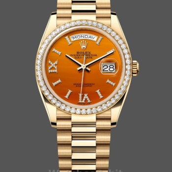 Replique Hommes - Rolex Day Date 36-M128345RBR 0068, or Everose, lunette diamants, Oyster, vert et bleu