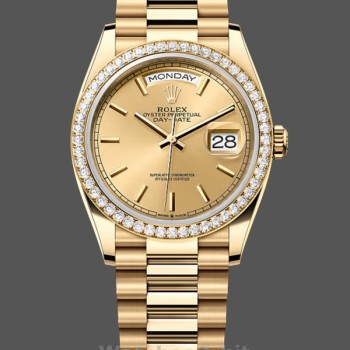 Replique Rolex Day Date 36-m128239 0059 unisexe, or blanc, cadran blanc, lunette cannelée, President, blanc