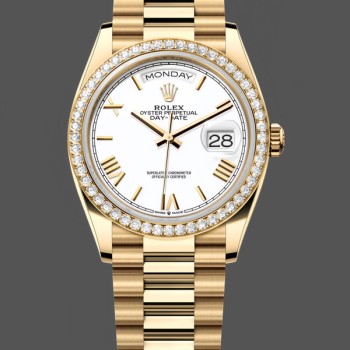 Replique Rolex Day Date 36-m128239 0059 unisexe, or blanc, cadran blanc, lunette cannelée, President, blanc