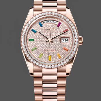 Replique Rolex Day Date 36-m128396TBR 0005 unisexe, platine, cadran nacre, lunette diamant, président, cadran MOP