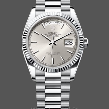 Replique Rolex Day-Date 36-128236 0001 pour femme, platine et or blanc, index argenté cadran argenté