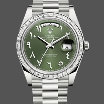Replique Hommes - Rolex Day-Date 40-228396TBR, platine, chiffres arabes, vert avec diamants, cadran vert