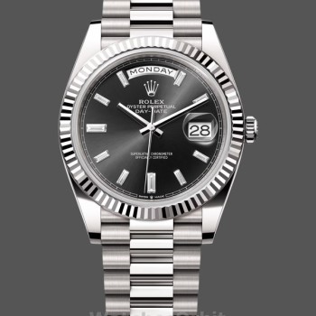 Replique Hommes - Rolex Day-Date-228239 0005, 40mm, cadran diamant noir, lunette cannelée, Noir Hommes