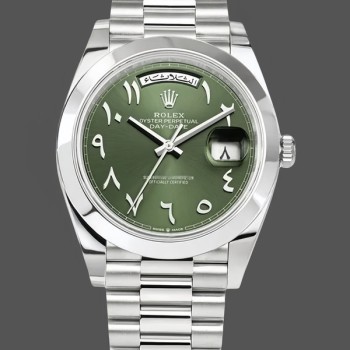 Replique Hommes - Rolex Day-Date 40-228206, arabe, platine, cadran olive, cadran vert