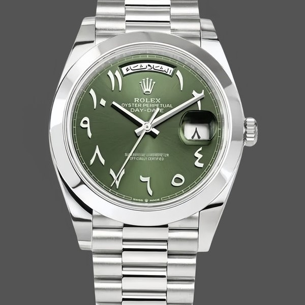 Replique Hommes - Rolex Day-Date 40-228206, arabe, platine, cadran olive, cadran vert