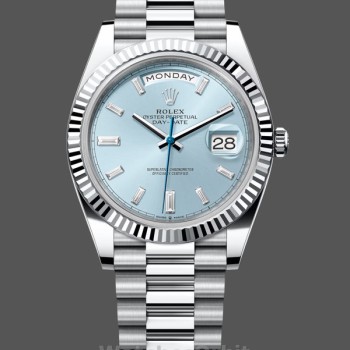 Replique Hommes - Rolex Day Date 40-228236 0006, platine, cadran baguette bleu glacier, bleu glacier