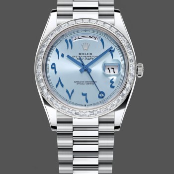 Replique Hommes Rolex Day-Date Platinum Ice Blue Arabic Dial Diamond Bezel 228396TBR 40MM Ice Blue Dial