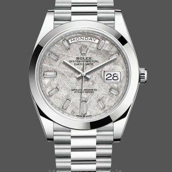 Replique Hommes - Rolex Day-Date 40-228206 0036, Platine, cadran baguette météorite, Cadran Météorite Hommes