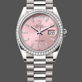 Replique Rolex Day Date 36-m128236 0023 unisexe, 36 mm, cadran bleu brillant serti de diamants, lunette cannelée, président, bleu