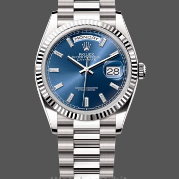 Replique Rolex Day Date 36-m128236 0023 unisexe, 36 mm, cadran bleu brillant serti de diamants, lunette cannelée, président, bleu