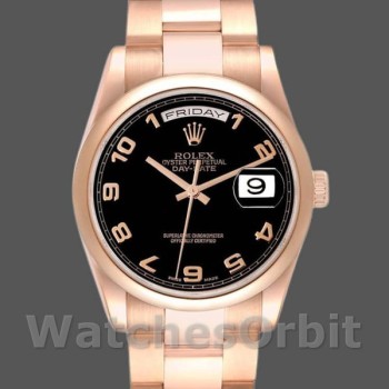 Replique Rolex President Day-Date 36mm Unisex-118205-Rose Gold-Black Dial Noir