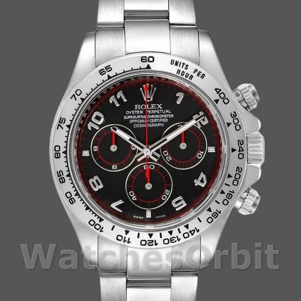 Replique Hommes Rolex Cosmograph Daytona-116509, 40mm, or blanc, cadran arabe noir, Noir Hommes