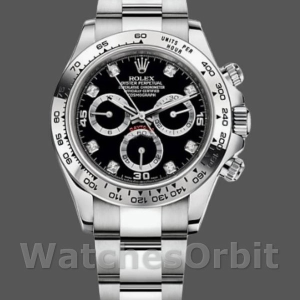 Replique Hommes Rolex Cosmograph Daytona-116509, 40mm, or blanc, cadran noir, Noir Hommes