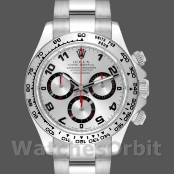 Replique Hommes Rolex Cosmograph Daytona-116509, 40mm, or blanc, cadran arabe argenté, Argenté Hommes
