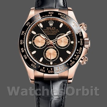 Replique Hommes Rolex Cosmograph Daytona 40mm Hommes-116515-Bracelet cuir-Cadran noir Noir