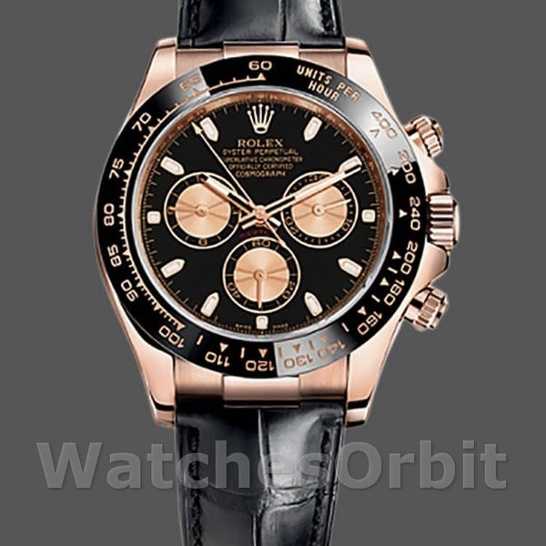 Replique Hommes Rolex Cosmograph Daytona 40mm Hommes-116515-Bracelet cuir-Cadran noir Noir