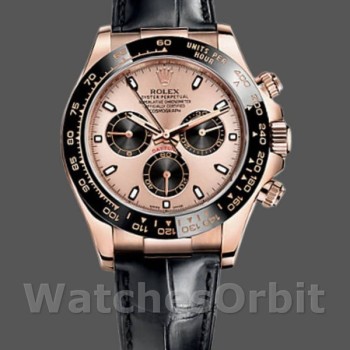 Replique Hommes Rolex Cosmograph Daytona 40mm Hommes-116515LN-Bracelet cuir-Cadran noir rose Rose