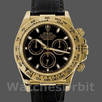 Replique Hommes Rolex Cosmograph Daytona 40mm Hommes-116518-Black Leather Strap Black