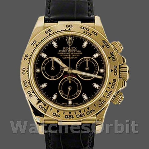 Replique Hommes Rolex Cosmograph Daytona 40mm Hommes-116518-Black Leather Strap Black