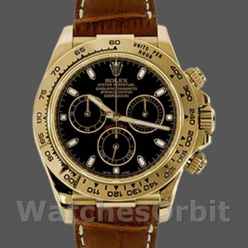Replique Hommes Rolex Cosmograph Daytona 40mm Hommes-116518-Brown Leather Strap Black