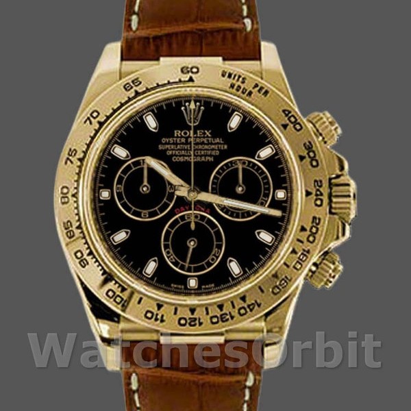 Replique Hommes Rolex Cosmograph Daytona 40mm Hommes-116518-Brown Leather Strap Black
